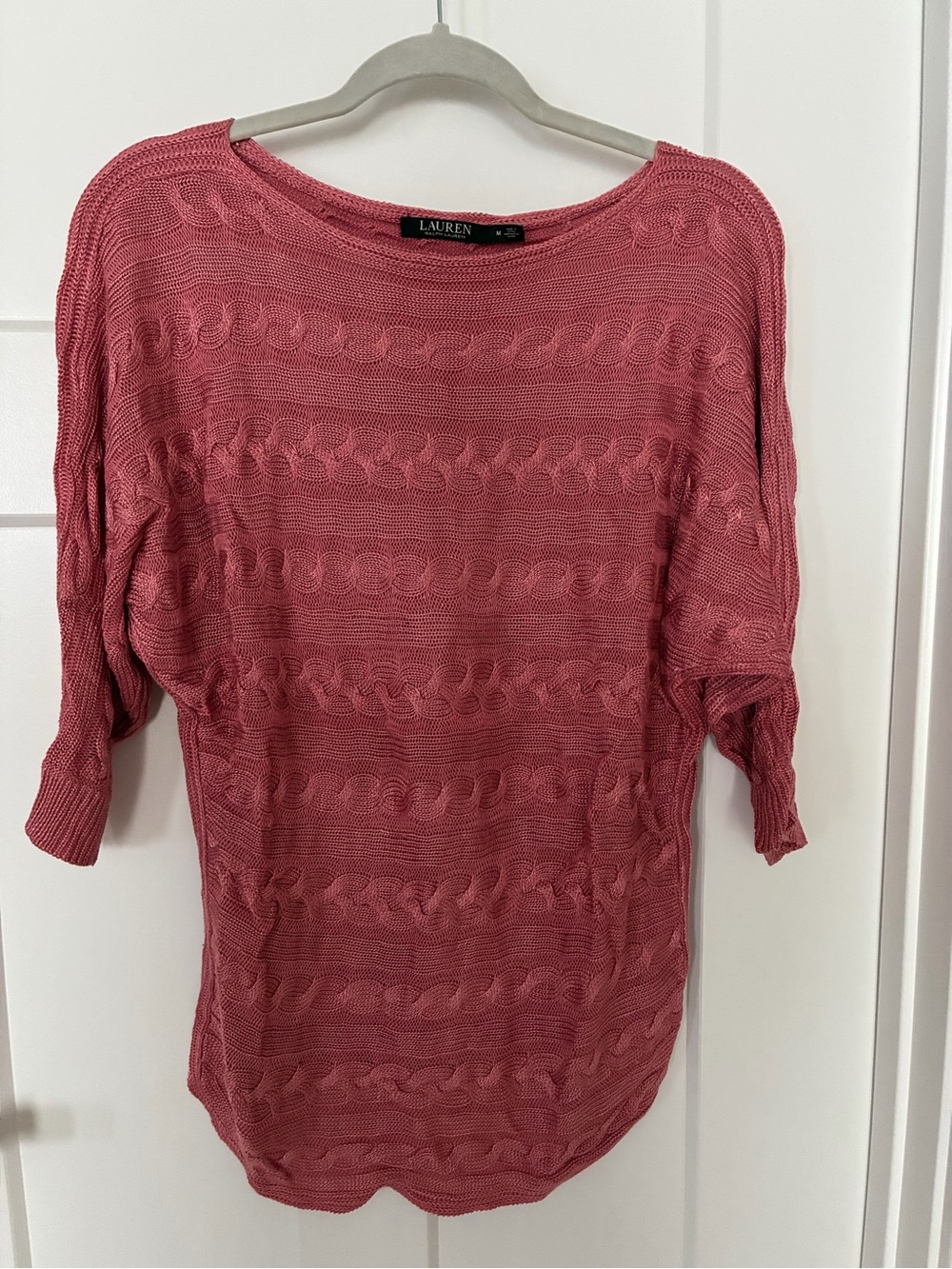 Lauren Cable Knit Boatneck Sweater Top in Dusty Rose